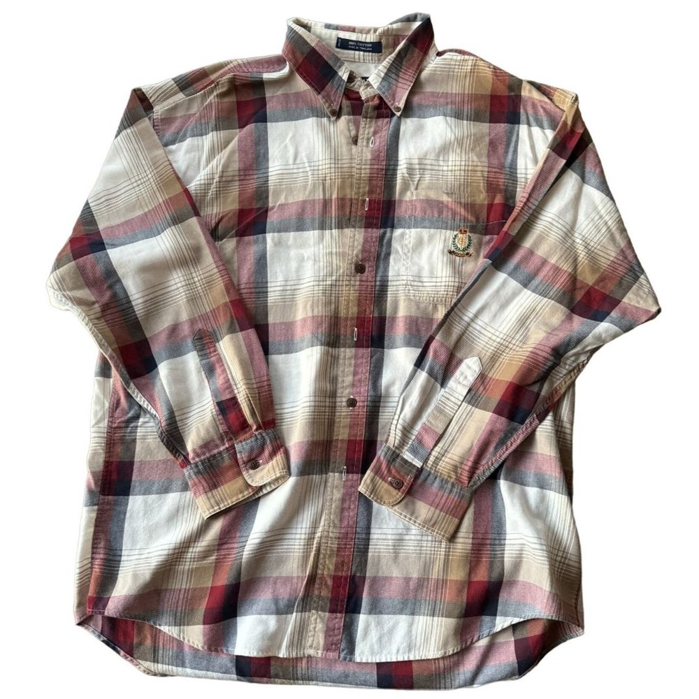 CHAPS‎ RALPH LAUREN TAN PLAID BUTTON UP SHIRT SIZE LARGE | B2